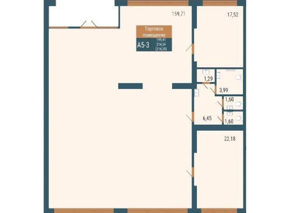 Планировка: Секция А-6 · помещение 1 · 214,34 м²